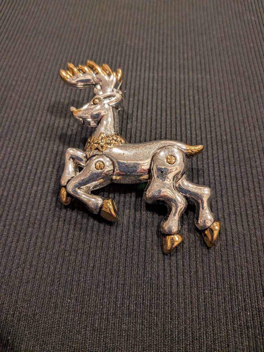 B#5:Silver and Gold Tone Reindeer Accent Figurine - Christmas Brooch/ Pendant
